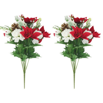 14 tiges artificielles bouquet de poinsettia, fleurs de Noël artificielles, oeillet poinsettia