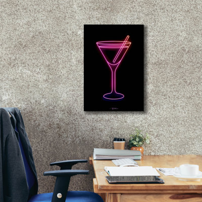 Ebern Designs 'Neon Martini Glass 1' by Momart Canvas Wall Art