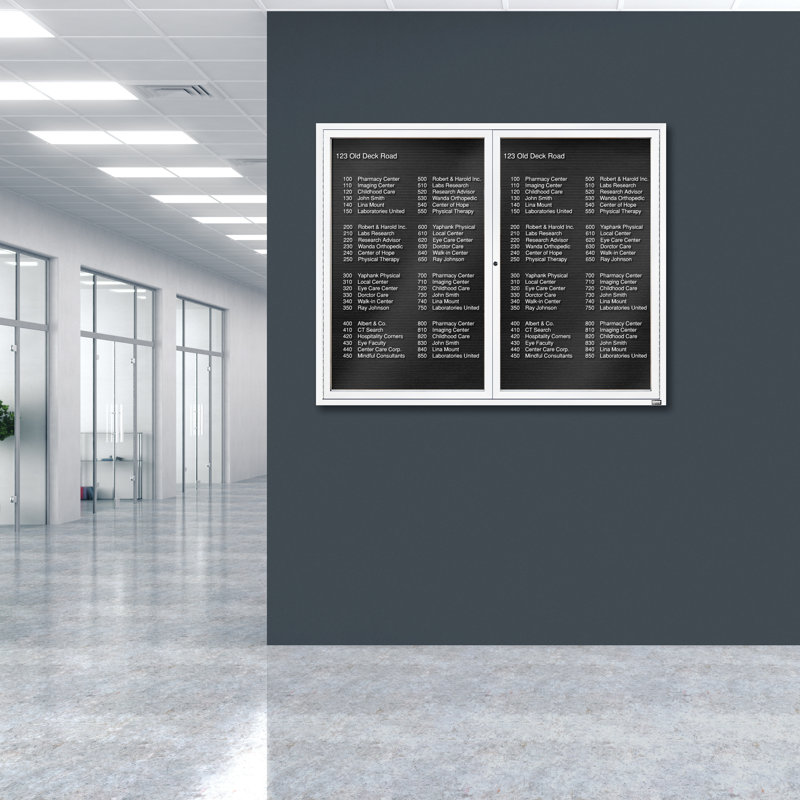 Tableau d'affichage mural fermé pour armoire d'annuaire, Blanc thermolaqué, Deux, H 48 po x l 60 po