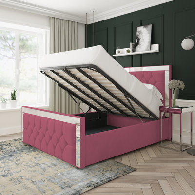 Sage Plush Velvet Upholstered Ottoman Bed Frame