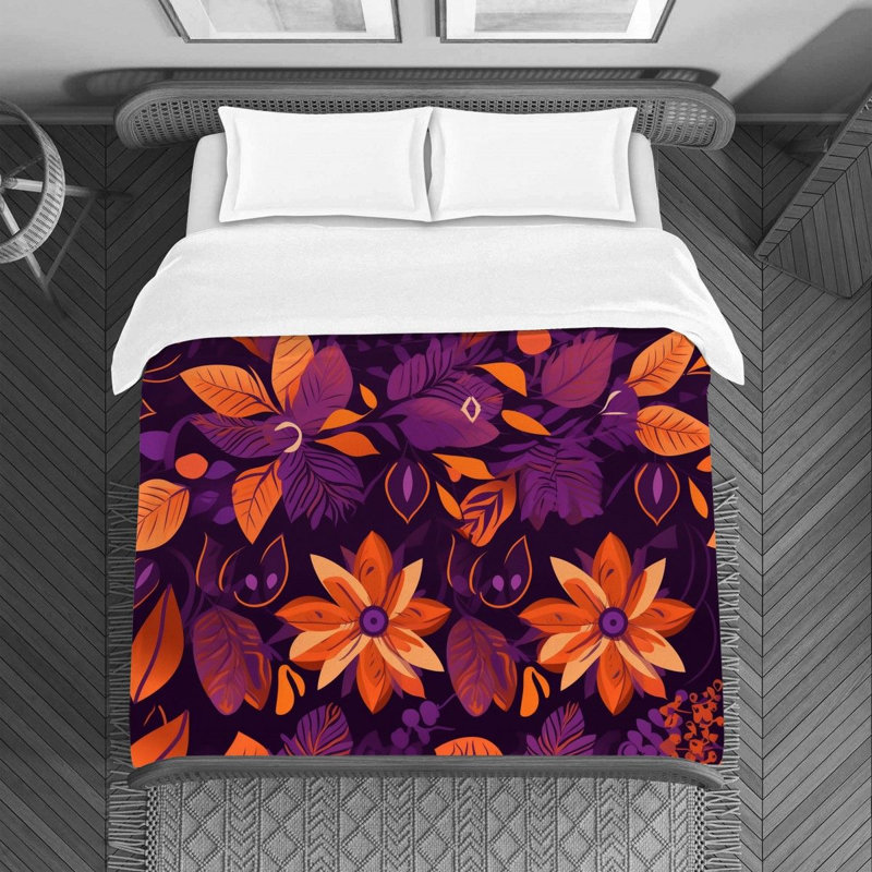 Machine Printed Duvet Cover, Twin Duvet Cover, Orange/Purple