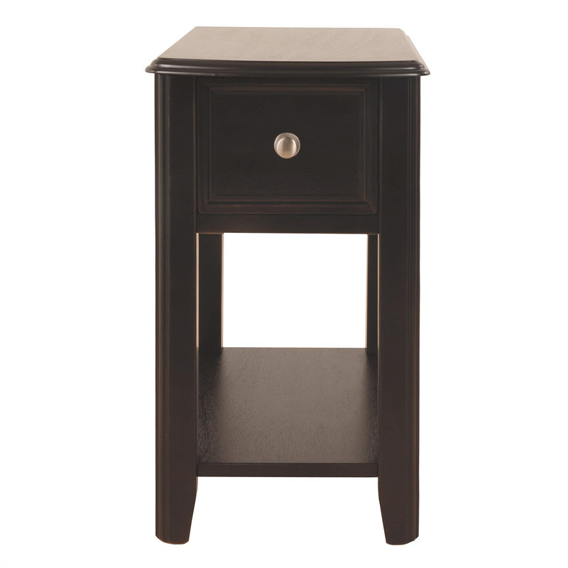 Contemporary Black Wood Chairside End Table with Storage Drawer