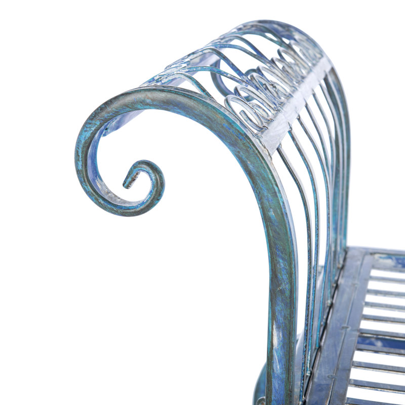 Iron Outdoor Bench, Mossy Blue