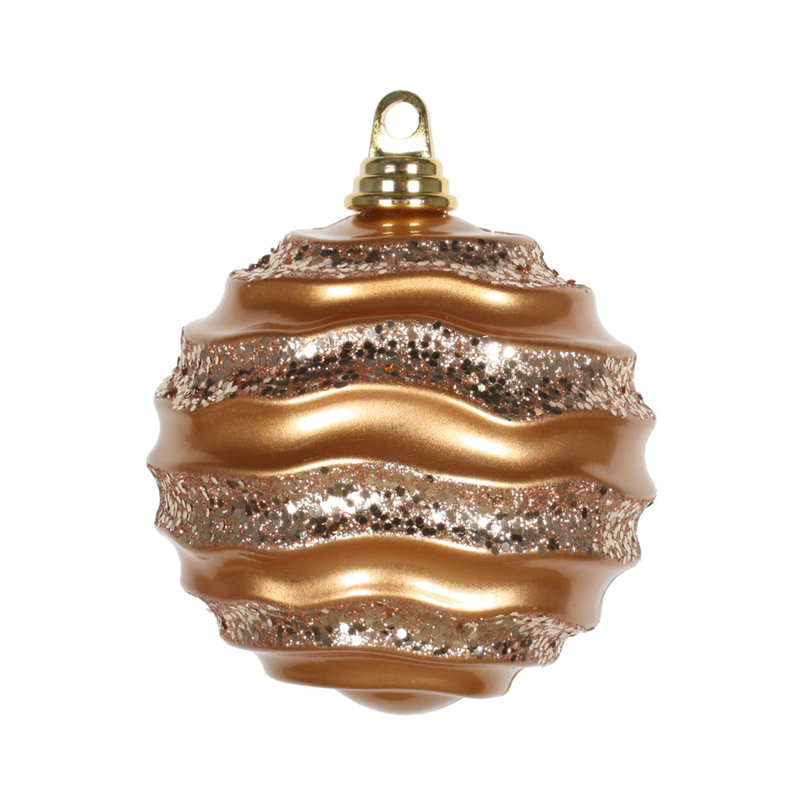 Ornement de Noël boule rayée et scintillante, Or rose, H 6 po x l 6 po x P 6 po