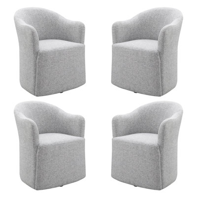 Upholstered Dining Chairs With Casters, Fully Assembled Round Barrel Armchair Set Of 4, Solid Wood Accent Vanity Chair For Dining Room Living Room