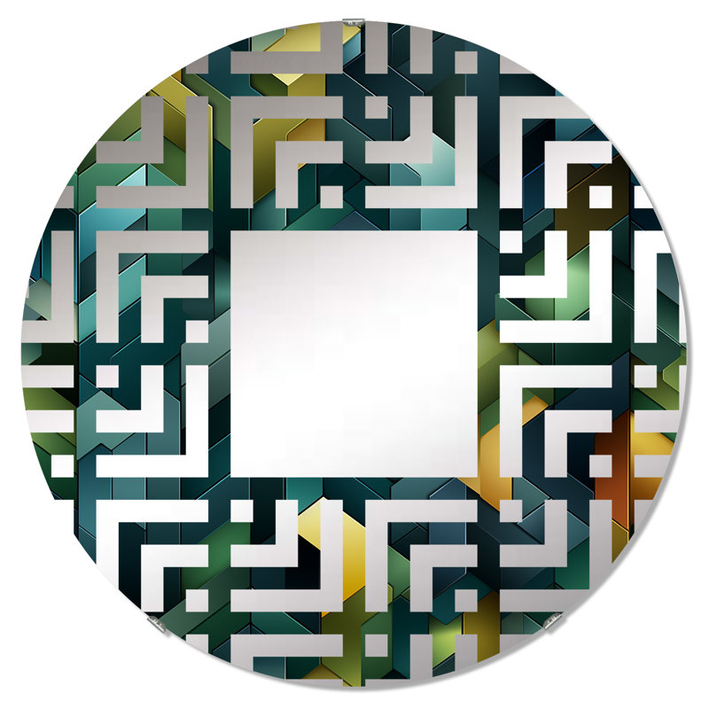 Cercle de miroir décoratif vert avec oasis cubique géométrique IV, 23,6 po x 23,6 po