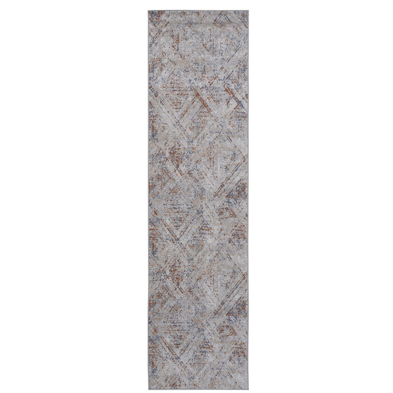 Beige/Geometric Non-Linting Stain Resistant Area Rug, Runner 2'2" x 8'