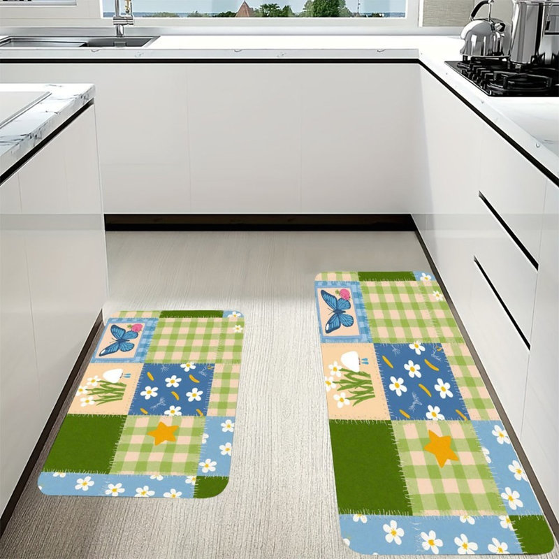 Tapis de cuisine vert antidérapant 2 pièces