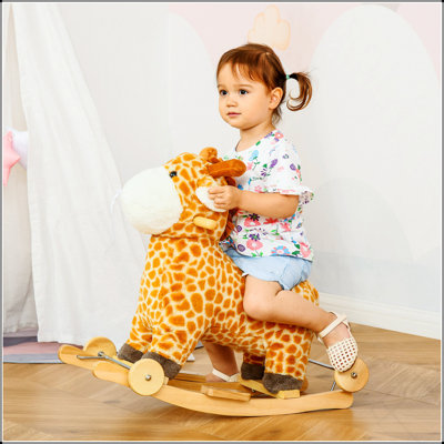 2-In-1 Kids Plush Ride-On Rocking Horse Toy, Giraffe-Shaped Plush Rocker With Realistic Sounds For Children 3 To 6 Years