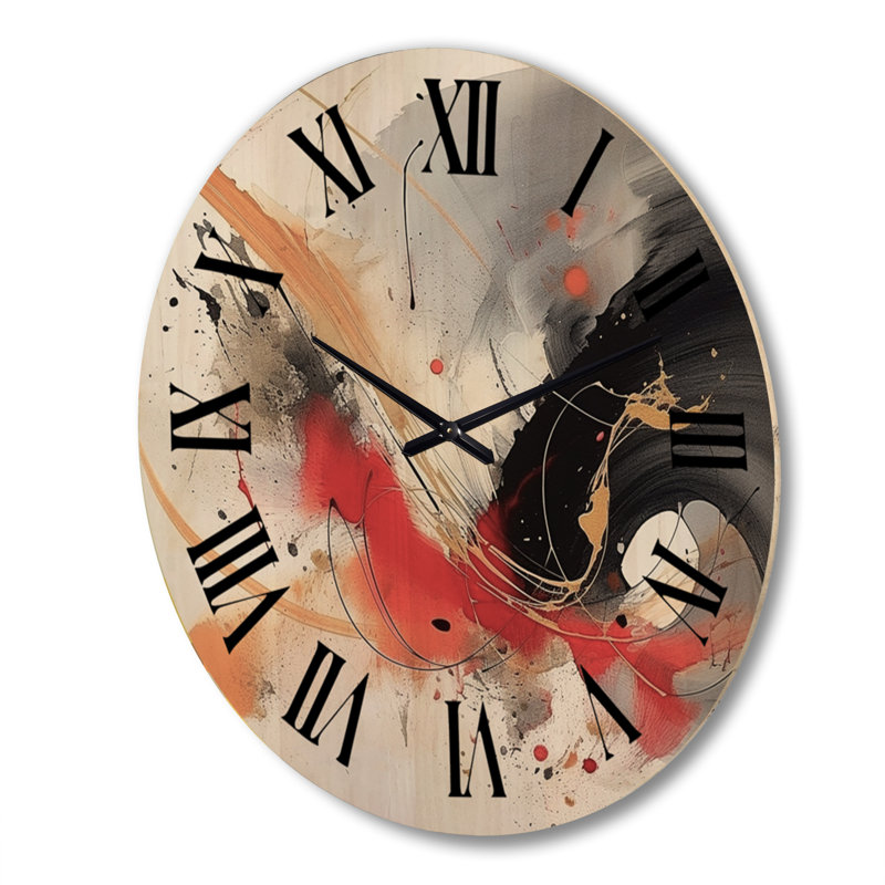 Horloge murale surdimensionnée en bois noir et rouge, Très grand