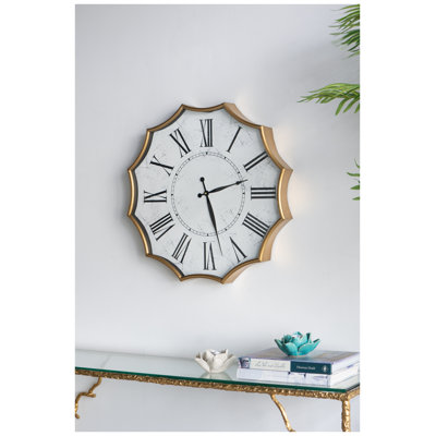 Vintage Roman Numeral Wall Clock with Gold-Tone Iron Frame and Wave Design