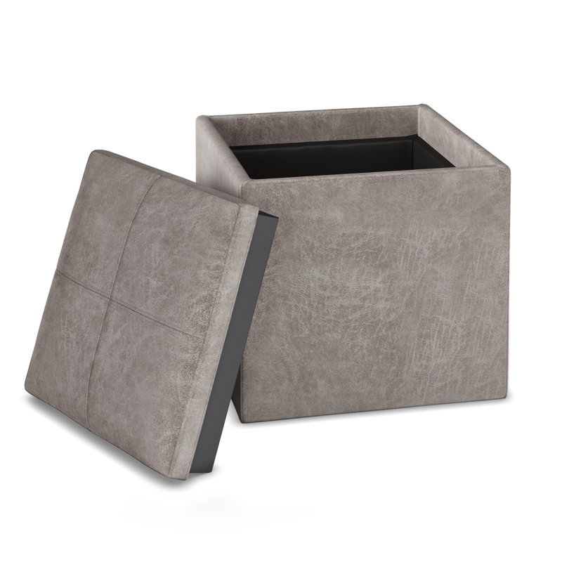 Repose-pieds carré contemporain avec rangement en cuir végétalien et plateau basculant Rockwood, Gris