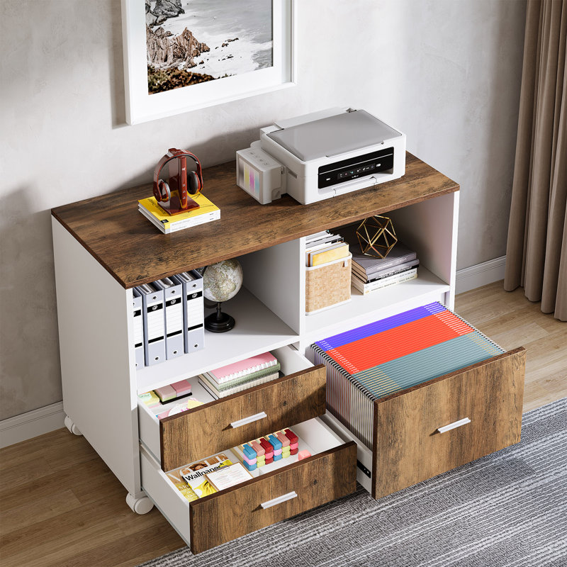 63" L-Shaped Executive Desk and 39 Drawer Lateral File Cabinet, L-Shape Office Credenza Desk Set