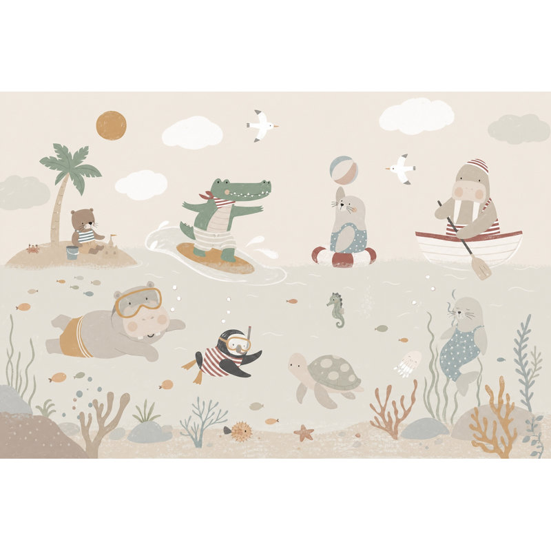 Décoration murale amovible Tropical Beach Seaside Ocean, 100 po x 96 po, Peler et coller