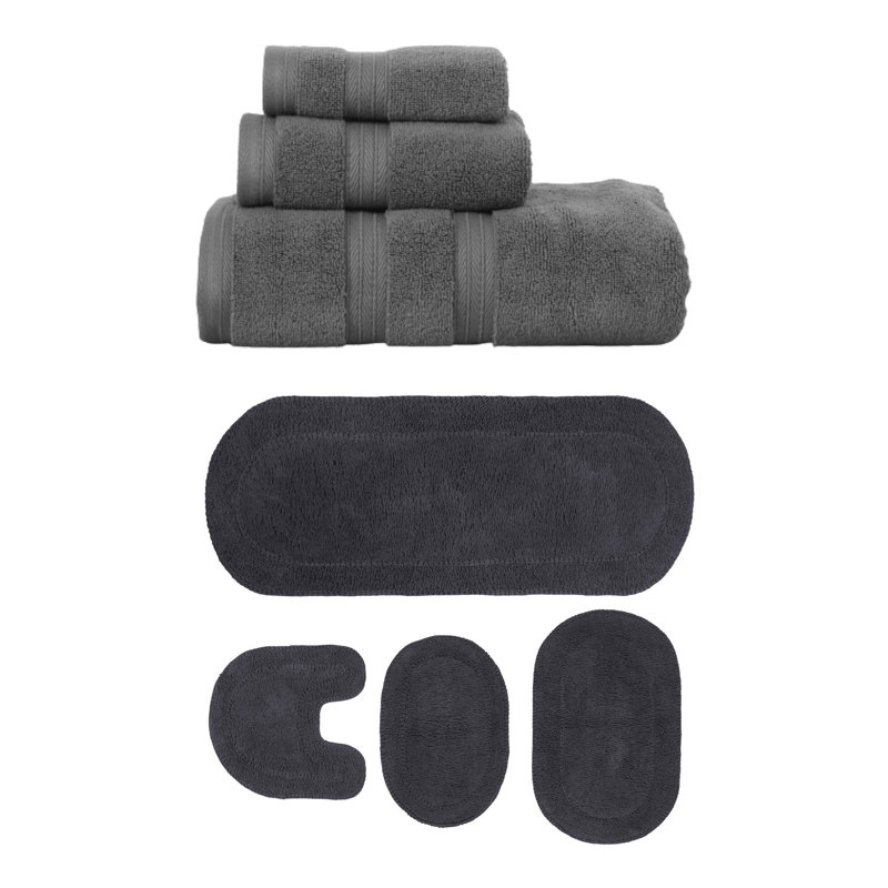 Ensemble de serviettes 3 pièces et 4 tapis de bain 4 pièces Brunk Collection (ensemble de 7), Gris foncé