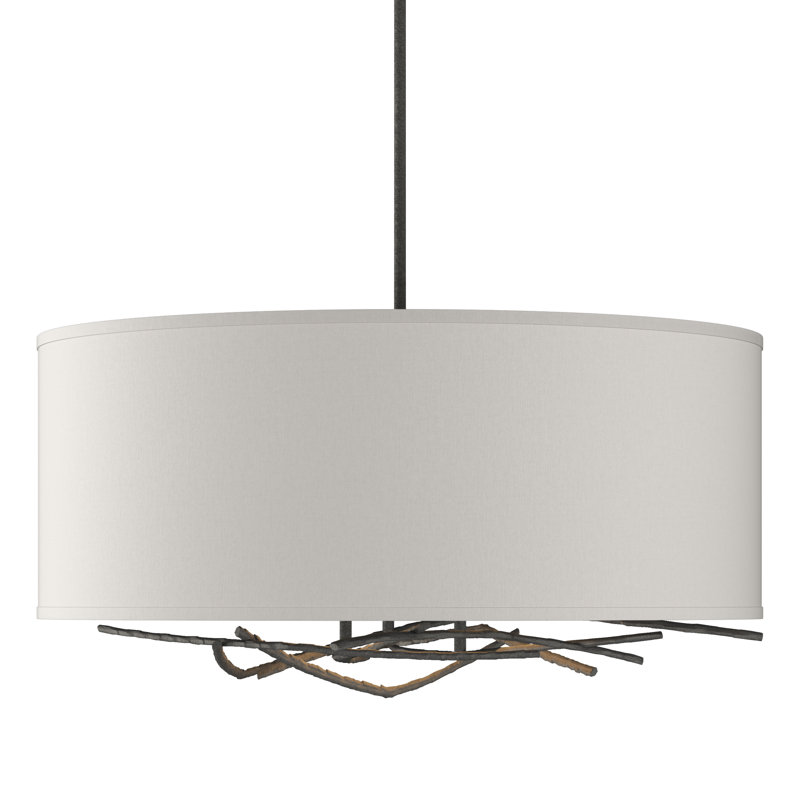 Lustre tambour 3 lumières Brindille, Lin, Fer naturel opaque, 21.4" - 66.4"