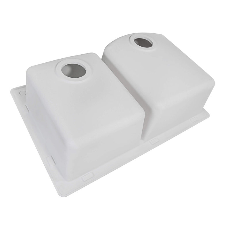 Évier de cuisine encastré à double cuve en granite composite 33 po x 22 po Ruvati - blanc arctique mat -, Blanc arctique