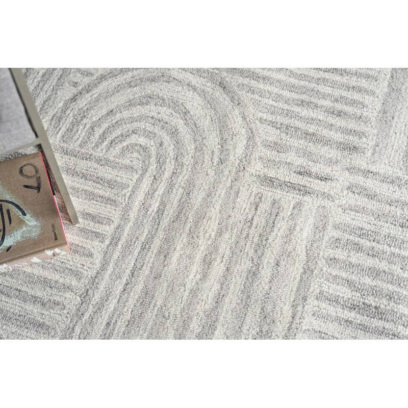 Exquisite Rugs Juno Handmade Hand-Tufted New Zealand Wool On Canvas Gray/Ivory Area Rug, Rectangle 5' x 8'