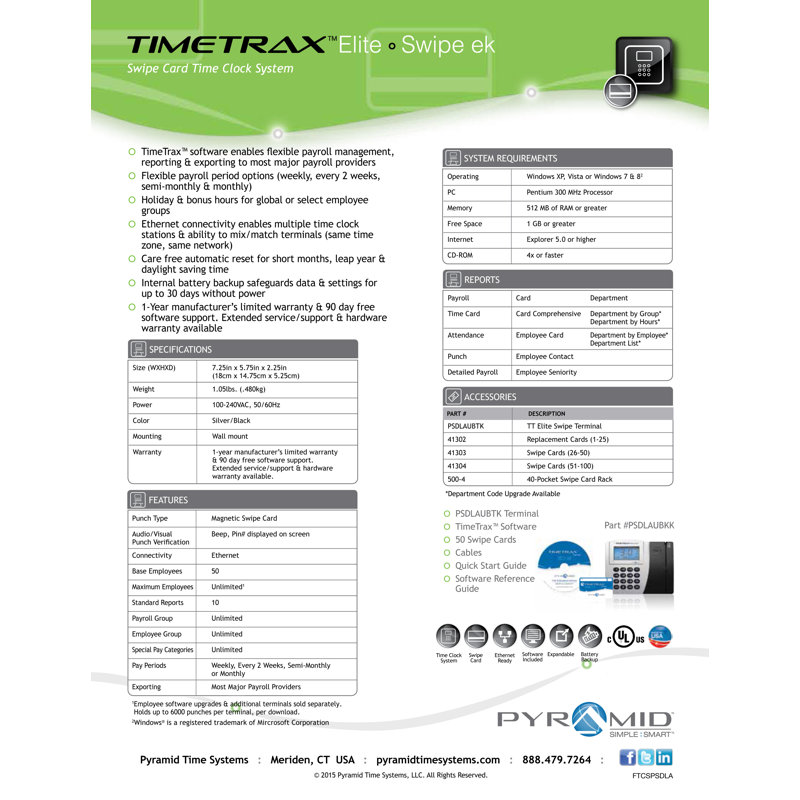 TimeTrax Elite Swipe Card Time Clock System