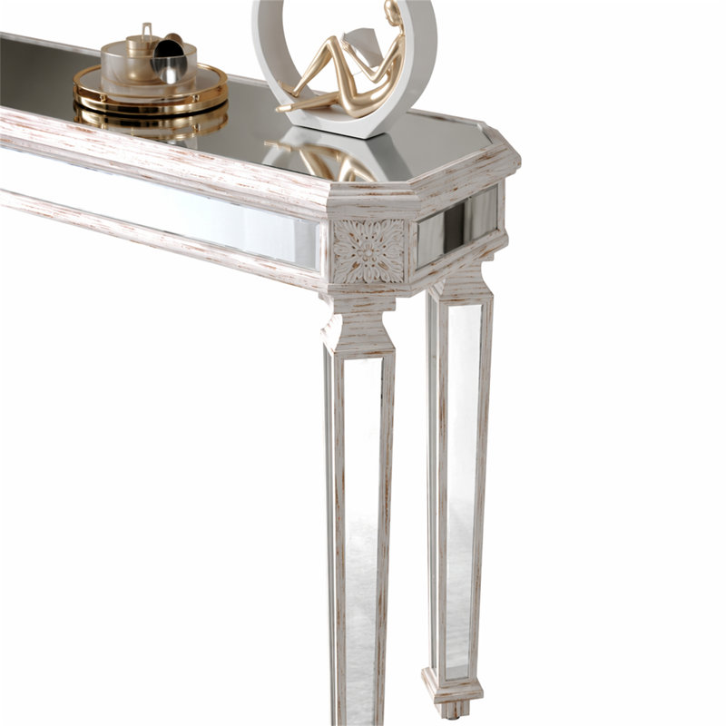 Miroir console rétro en grain de bois, H 32,7 po x l 48 po x P 13,78 po, Argent / chêne + argent, Chêne + argent