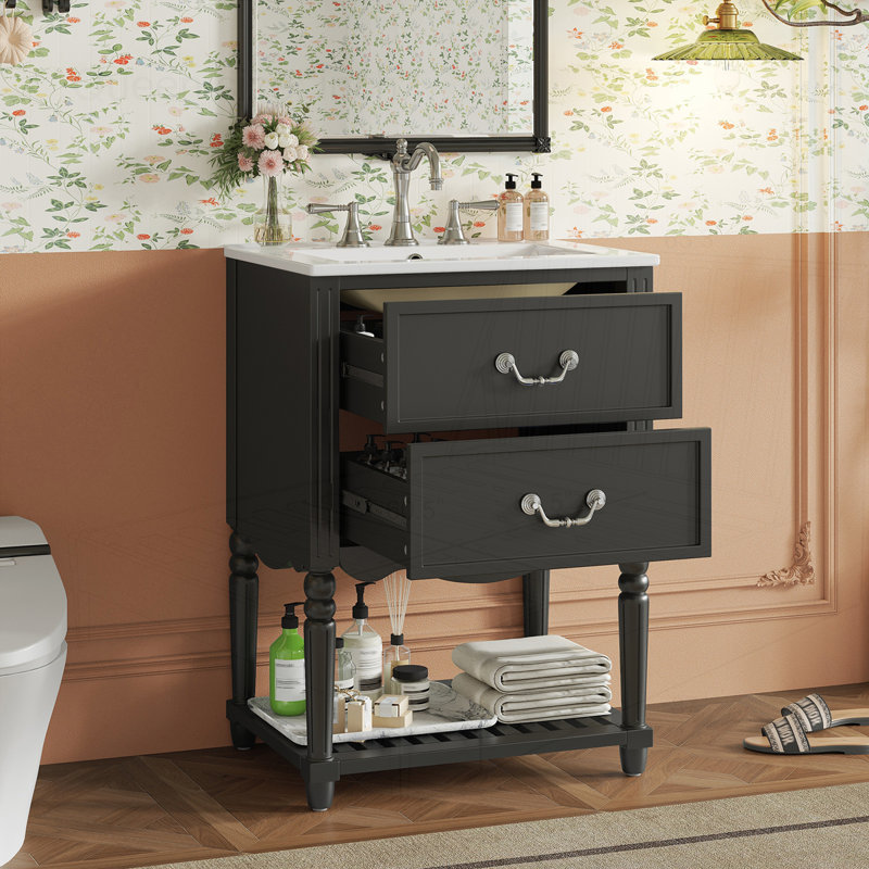 Meuble-lavabo 24 po avec lavabo en céramique, Noir