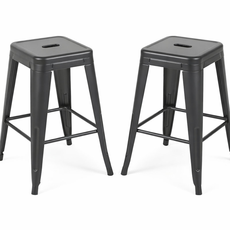 Tabourets de bar en métal sans dossier (lot de 2), hauteur de comptoir 61 cm, noir mat, indéformables, montage rapide, outil noir inclus pour la cuisine.
