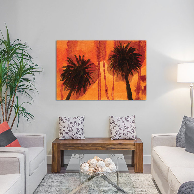Soleil palmiers, reproduction de photo sur toile tendue, H 12 po x l 18 po x P 1,5 po, Toile tendue, Pas de tapis