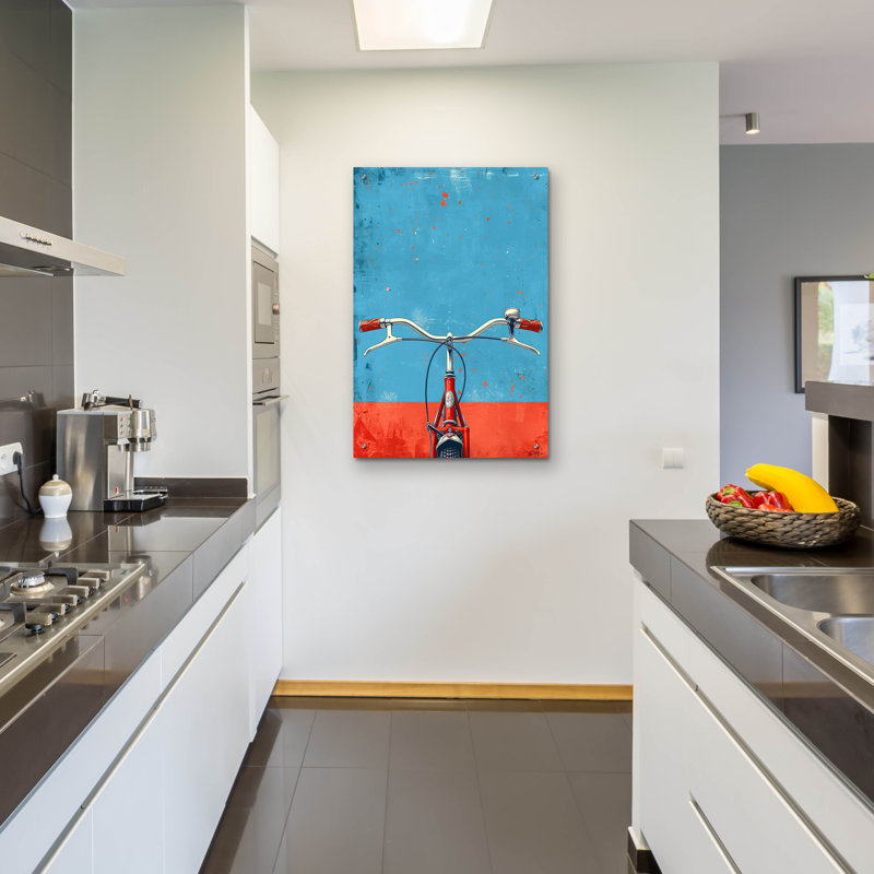 «Blue and Red Bicycle» par Momart, verre acrylique, art mural, H 36 po x l 24 po x P 0,2 po