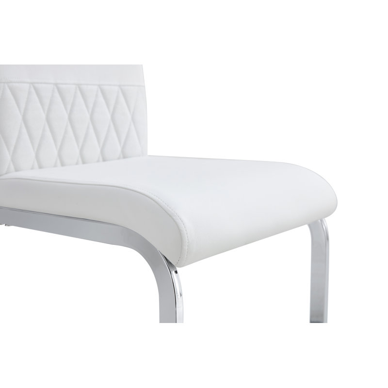 Dining Chairs With Backrest In Pu Artificial Leather And Linen, White, 4