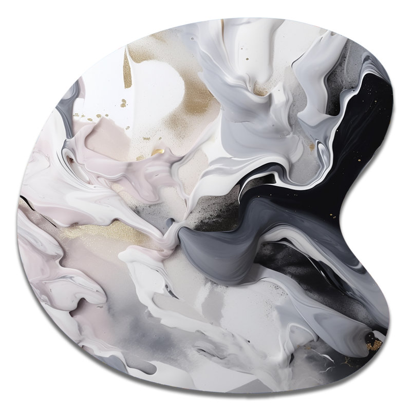 White And Grey Captivating Marble II - Abstract Marble Drop Shape Asymmetric Metal Wall Art, 33" H x 33" W