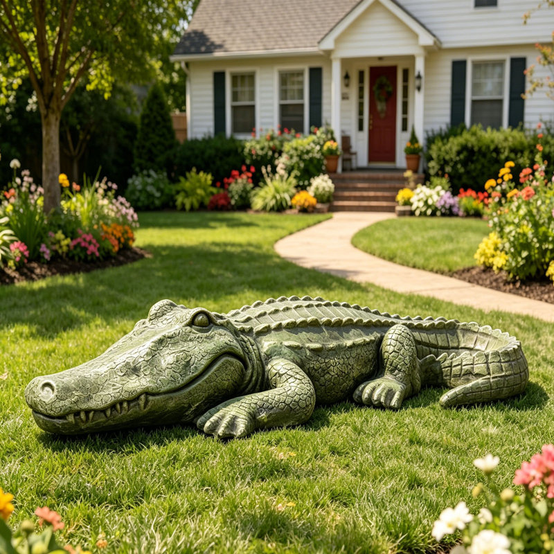 Statue de crocodile accroupi en béton de 42 po - statues de crocodile alligator pour jardin