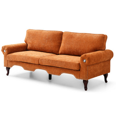 Modern With Wooden Legs & Crystal Button, Adding A Touch Of Class To Rooms - Orange For Living Room, Bedroom, Office
