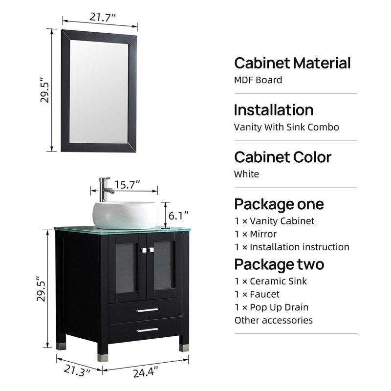 Meuble-lavabo simple l 24,8 po x P 21,7 po x H 29,5 po, Noir