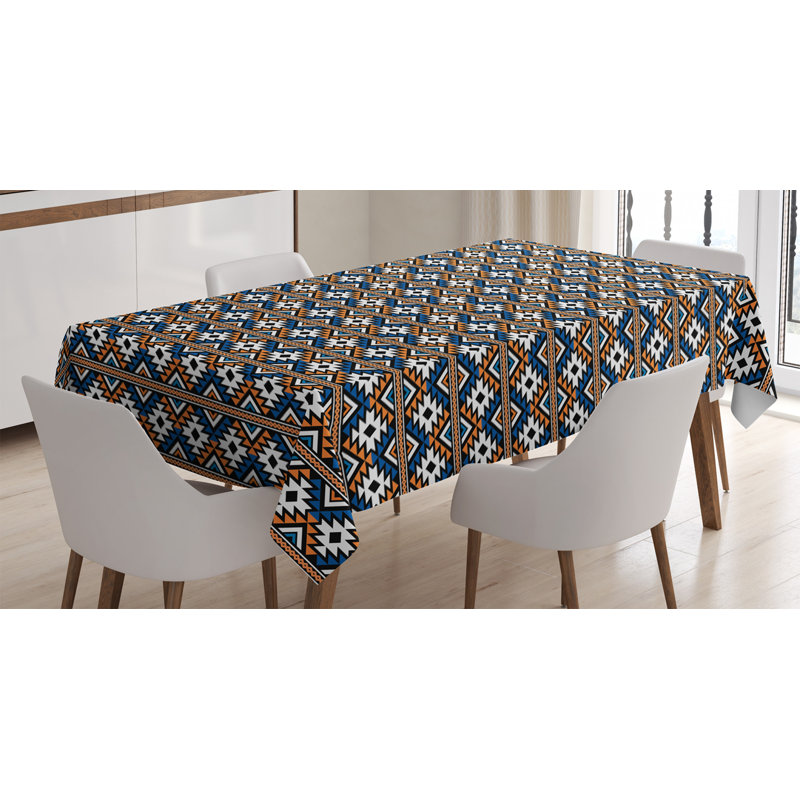 Table de salle de bain en boho de salle à manger décoration, 52 po x 70 po, bleu orange et blanc ambesonne boho nappe, bordes et motifs géométriques de style art