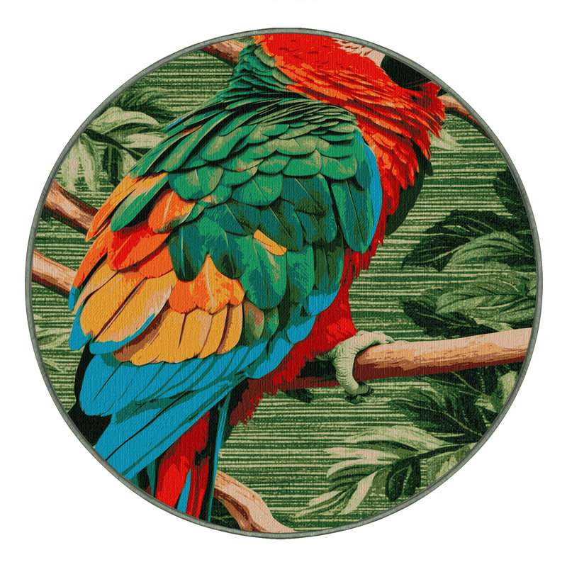 Washable Australian King Parrot Birds Area Rug, Round 3'