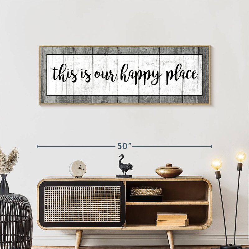 Plaque murale «This is our happy place», Floating Frame Natural Wood, 49" X 17"