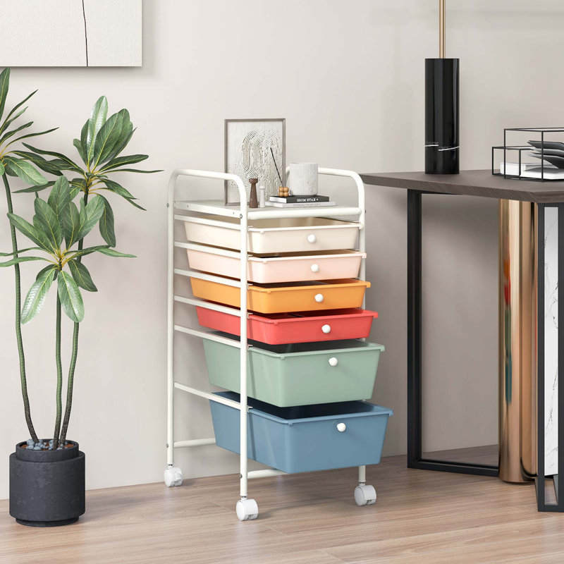 Nereen 6 Drawer Storage Drawer with Locking Wheels, Macaron