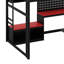 Lit mezzanine en bois pleine grandeur avec bureau et tablettes de rangement, cadre de lit mezzanine bas moderne avec lumières DEL, ports USB et panneau perforé-121605907