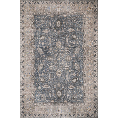 Tapis bleu ardoise lavable à la machine Alvyda