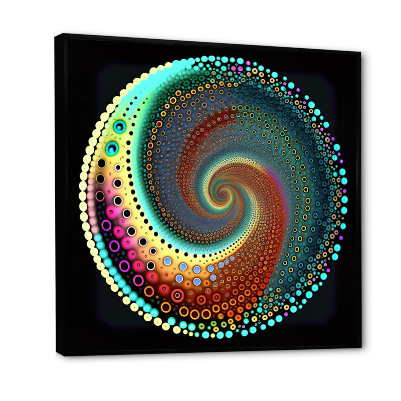 Iridiscdent pointillisme spirale nuances de turquoise - imprimé, H 30 po x l 30 po x P 1 po, Cadre flottant noir
