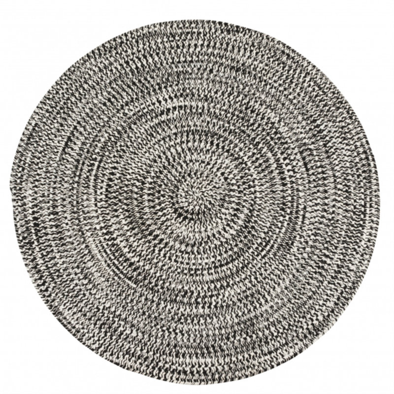 Tapis intérieur / extérieur en tweed noir et blanc Longe, Rond 3 pi