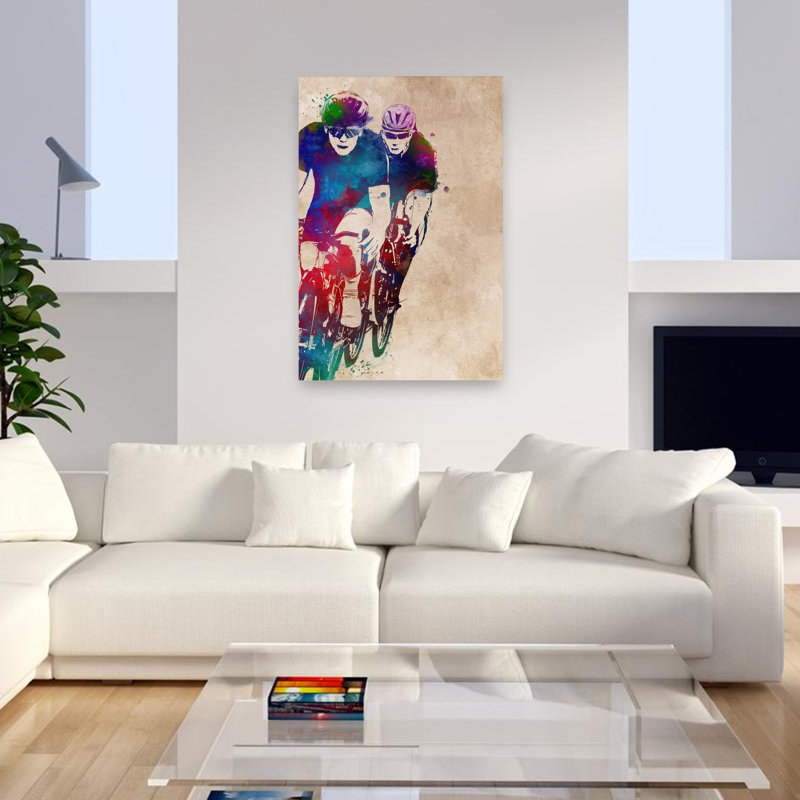«Vibrant Cycling Action», art mural contemporain, 48" H x 32" W