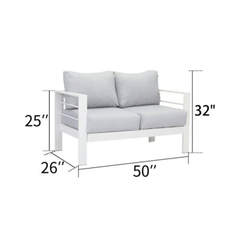 Ensemble de conversation 3 pièces pour patio moderne en aluminium, canapé 5 places avec lumière épaisse et table basse