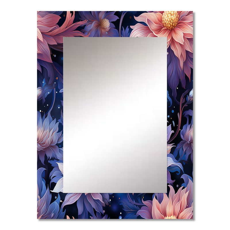 Purple Celestial Dreams Floral Pattern - Floral Large Wall Mirror, Cottage Unique Mirror, Printed Metal Art, 32" x 24"