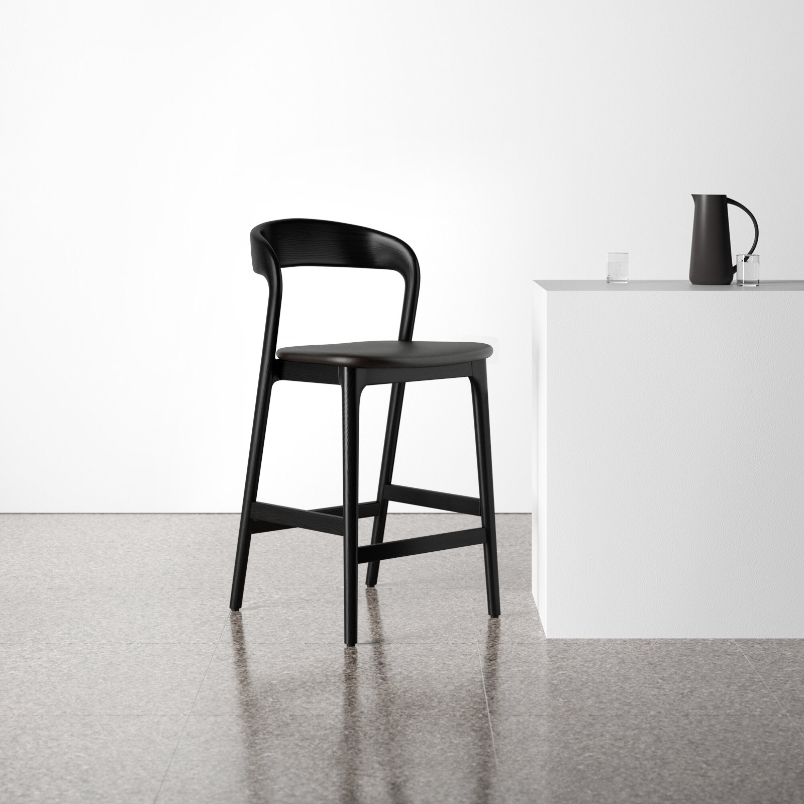 Kayla Leather Bar & Counter Stool, Counter Stool (26" Seat Height), Sonoma Black Genuine Leather/Black