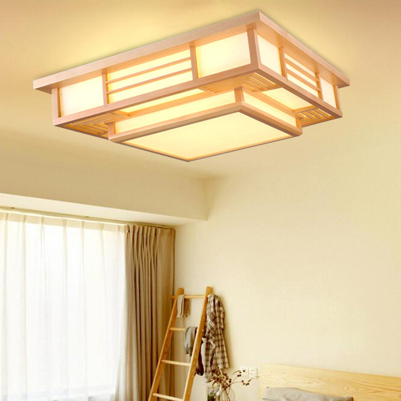 Plafonnier à DEL en bois de style japonais à intensité variable