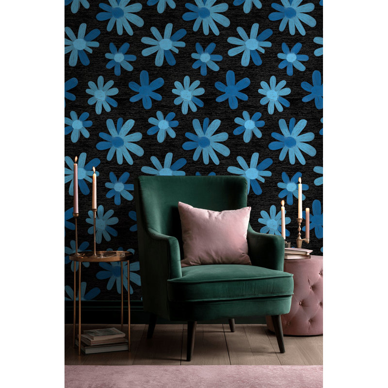 Papier peint floral bleu