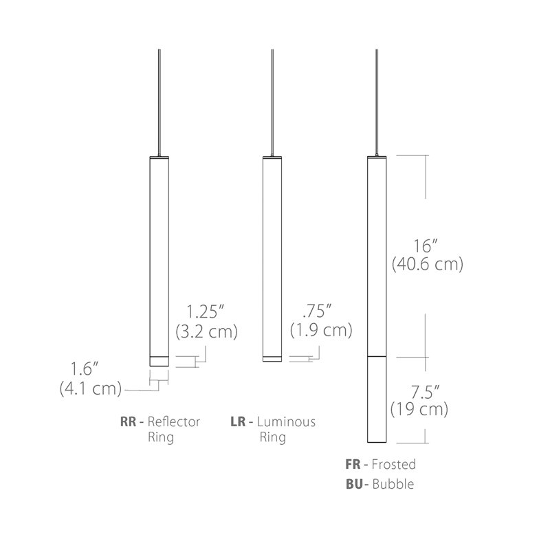 Novo Tall - Diffuseur givré - Suspension simple en acrylique, Noir mat
