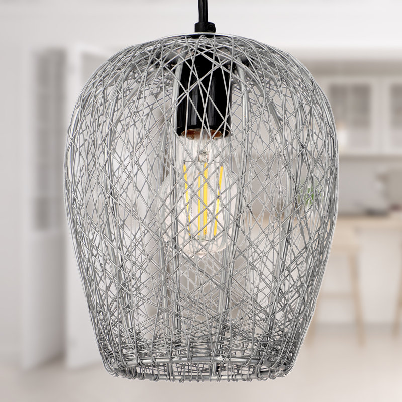 7.25"W Abdusalam 1-Light Woven Metal Caged Dome Pendant, Silver