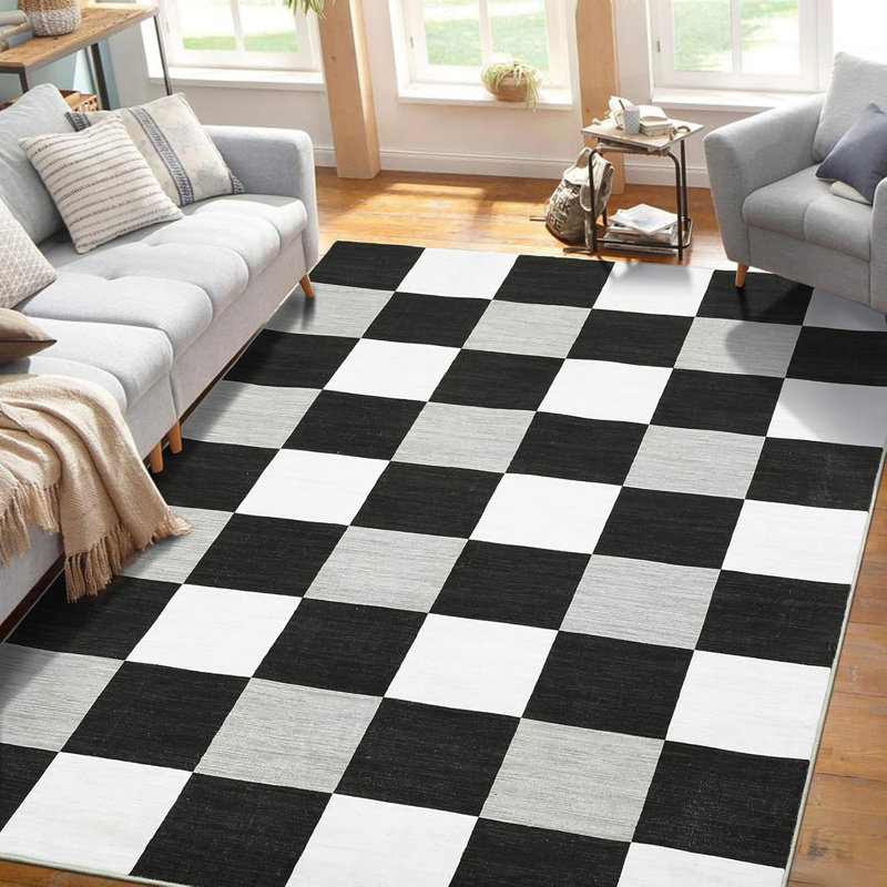 Runner Rugs Living Room Washable Area Rugs Thin Foldable Modern Print Decorative Plaid Rugs Bedroom Dining Room Brown Taupe & Cream
